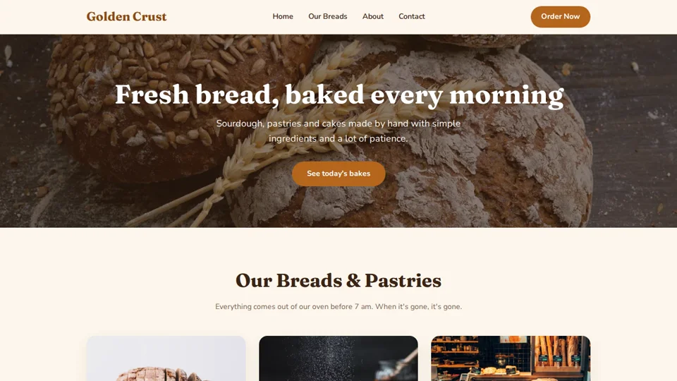 A bakery website from Claude imported into WordPress as an editable Elementor page