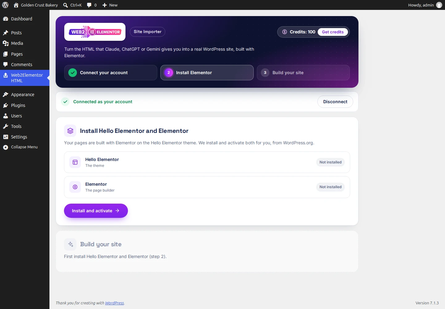 The plugin installing and activating the Hello Elementor theme and Elementor from WordPress.org
